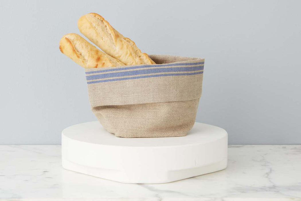 French Linen Bread Basket, Blue Stripe