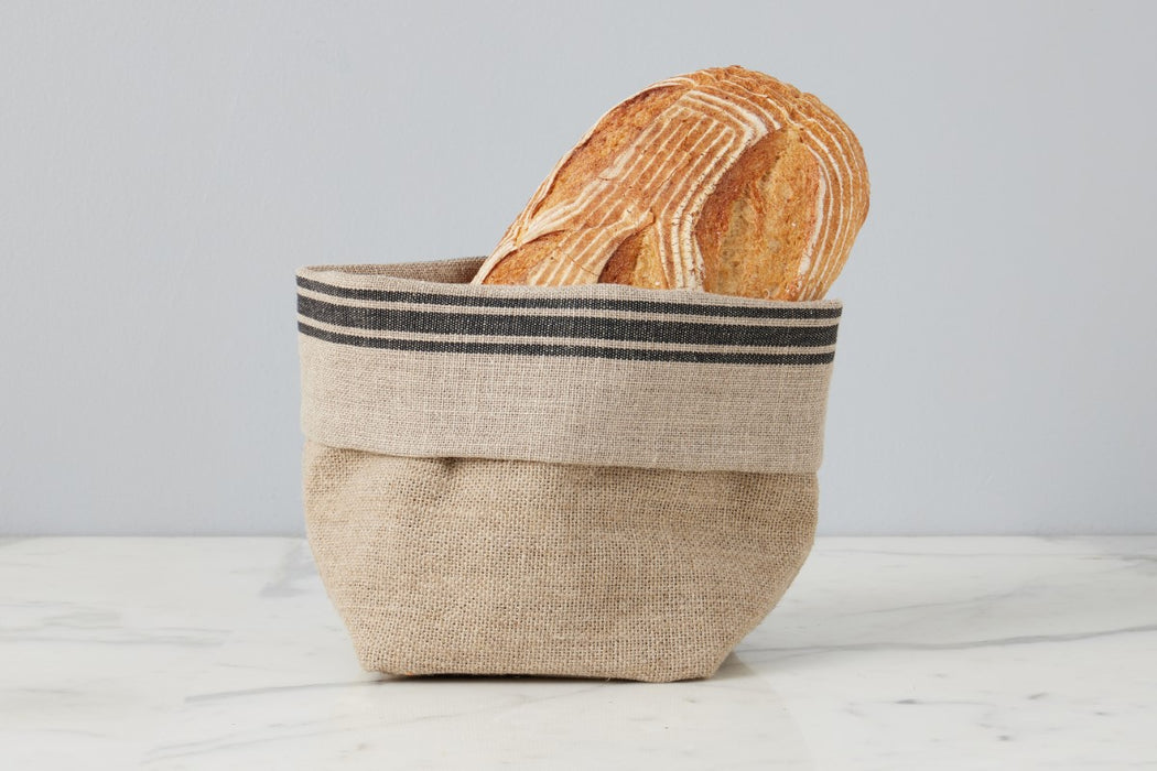 French Linen Bread Basket, Black Stripe