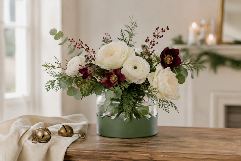 2-in-1 Scalloped Bloom Vase, White/Spruce Green