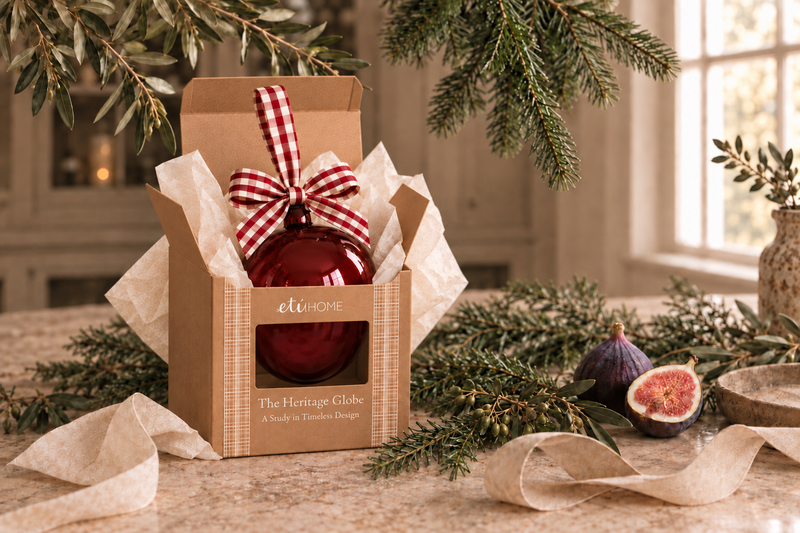 5" Glass Globe Ornament, Merlot Plaid