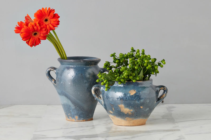 Vintage Inspired Confit Garden Pot, Small, Blue/Green