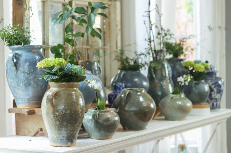 Vintage Inspired Confit Garden Pot, Small, Blue/Green