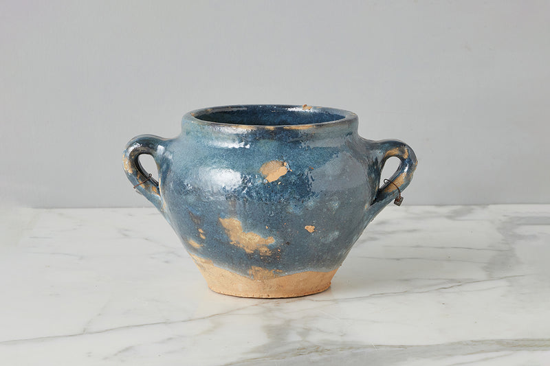 Vintage Inspired Confit Garden Pot, Small, Blue/Green