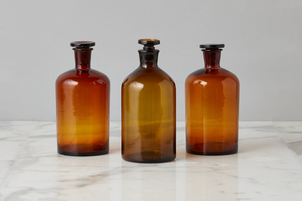 Found Amber Pharmacy Bottle Set 3