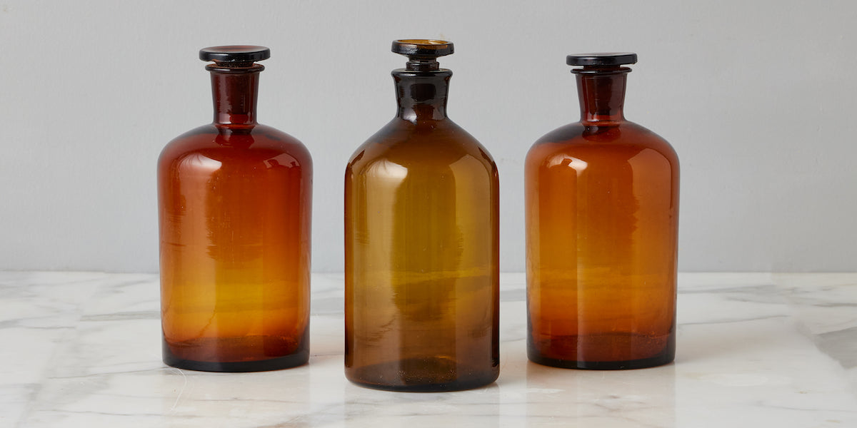 Restoration hardware Set offers of 3 Amber Glass Pharmacy bottle