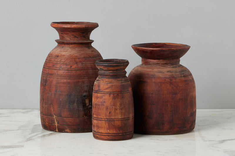 Vintage Wood Jug Vase, Medium