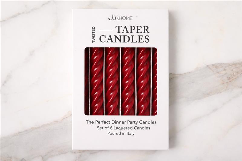 Lacquered Twisted Taper Candles, Merlot, Set of 6