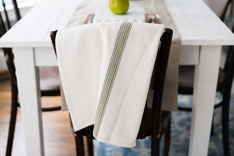 Kitchen Tea Towel, Vintage Spruce Green Stripe, Set of 2