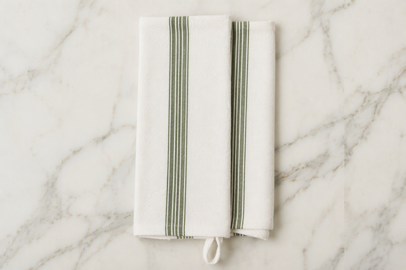 Kitchen Tea Towel, Vintage Spruce Green Stripe, Set of 2