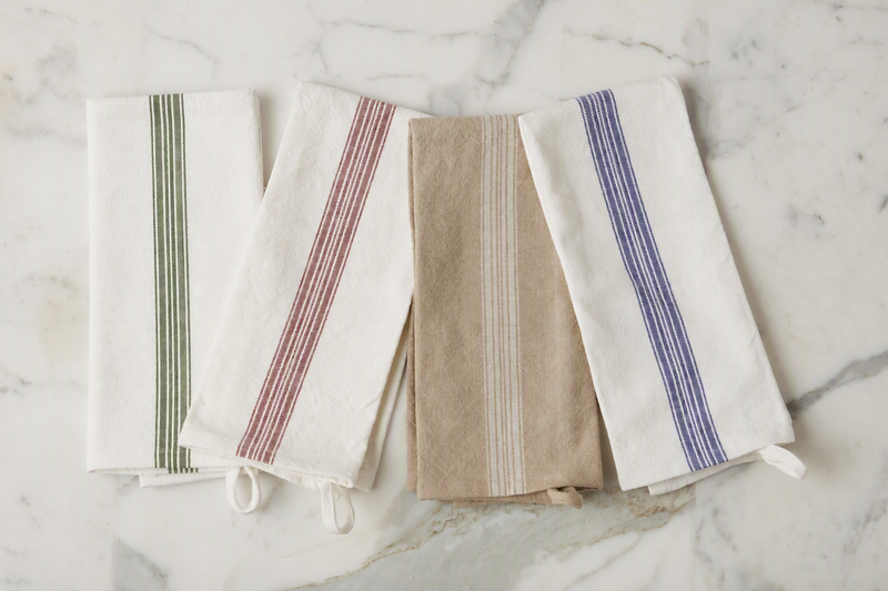 Kitchen Tea Towel, Vintage Spruce Green Stripe, Set of 2