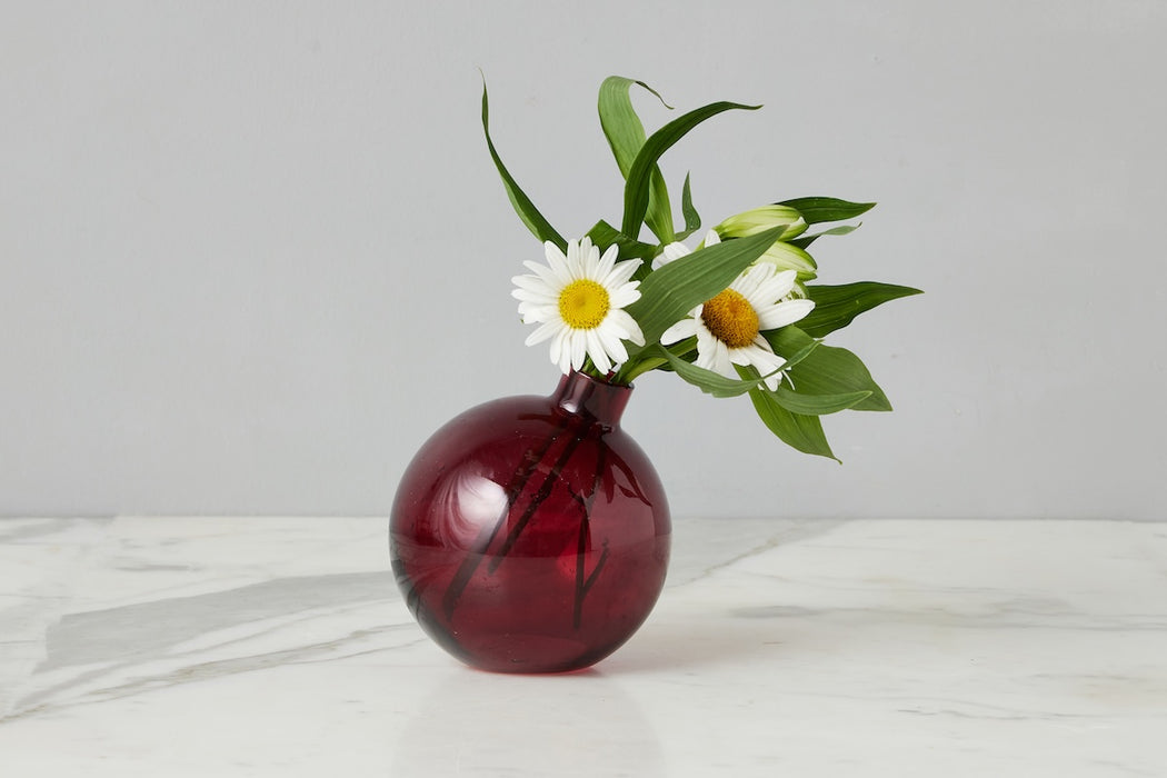 Glass Sphere Bud Vase, Merlot Red