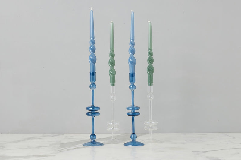 Sapphire Glass Candlestick Pair, Large