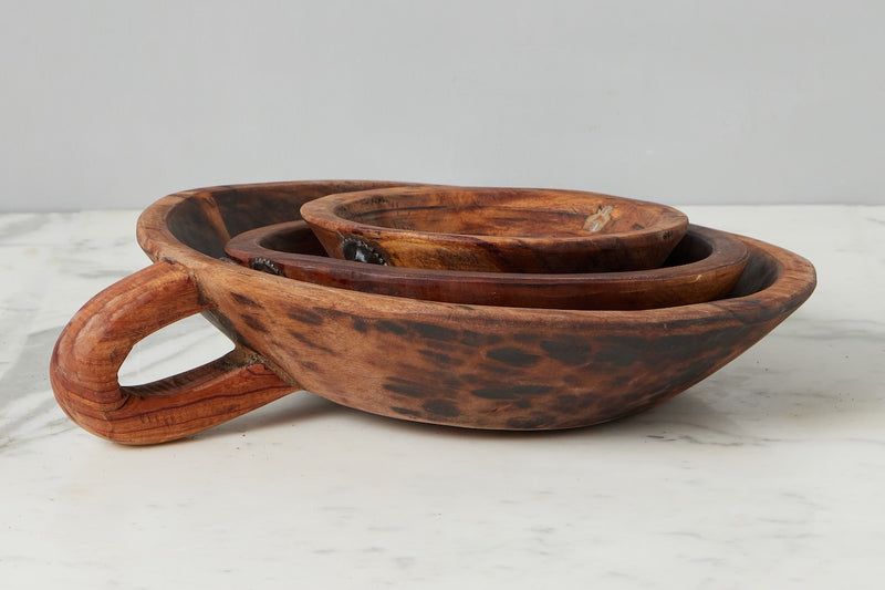 Vintage Wood Bowl, Carved Handle