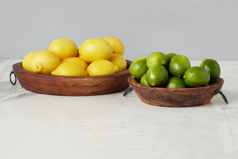 Vintage Wood Bowl with Iron Handle, Small