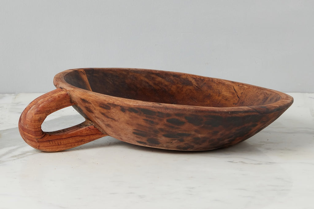 Vintage Wood Bowl Carved Handle
