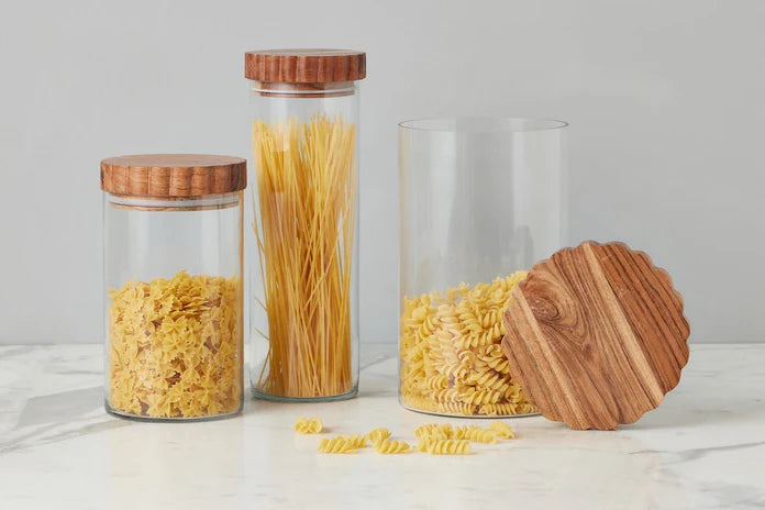 Glass Canister, Scalloped Wood Top