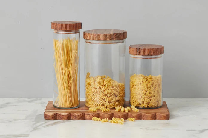 Glass Canister, Scalloped Wood Top