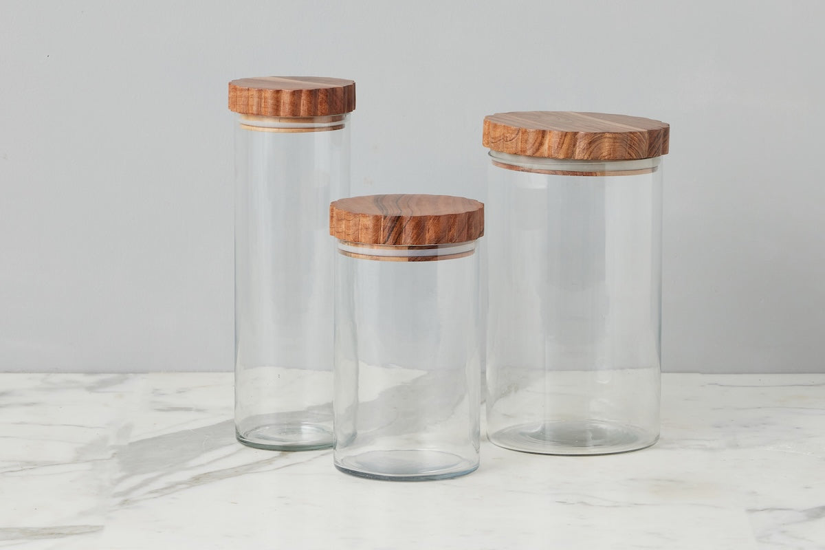 Glass Canister Set with Scalloped Wood Top - Thumbnail 5
