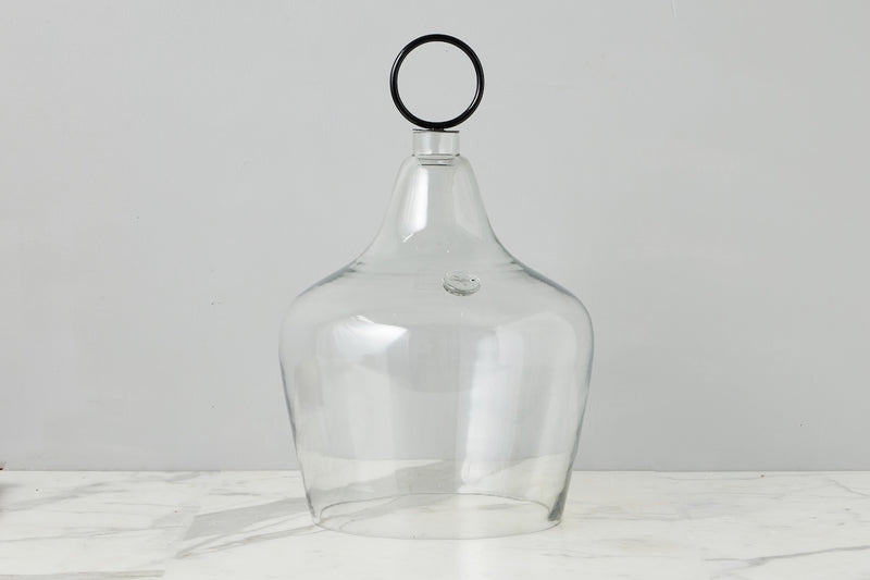 Glass Cloche Food Cover, Black Ring Handle, Large