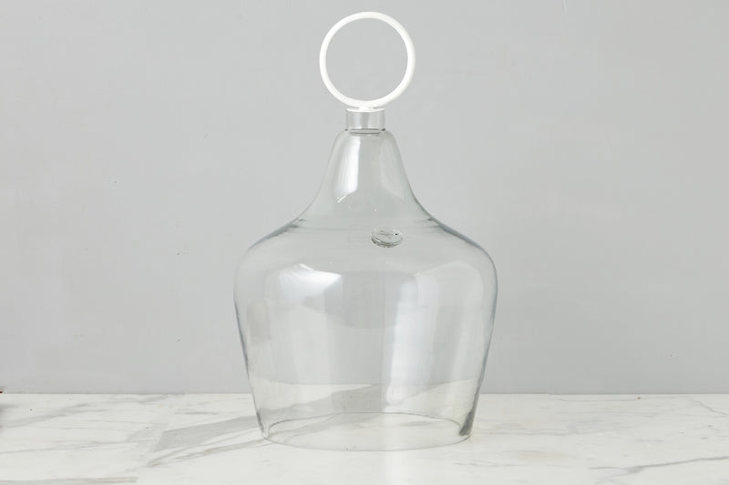 Glass Cloche Food Cover, White Ring Handle, Large