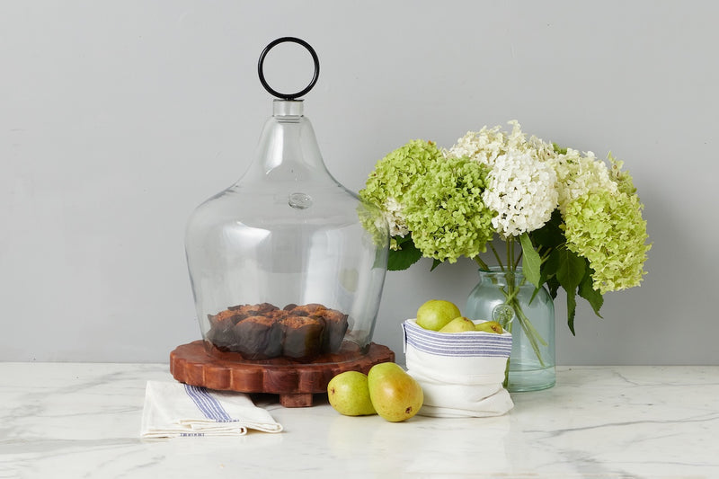 Glass Cloche Food Cover, Black Ring Handle, Large