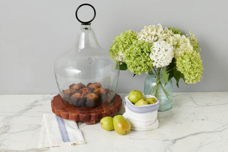 Glass Cloche Food Cover, Black Ring Handle, Large