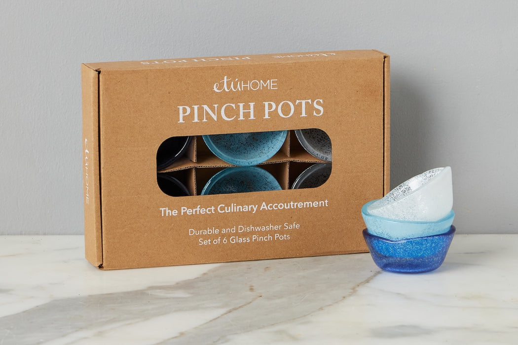 Glass Pinch Pots, Blue Tones, Boxed, Set of 6