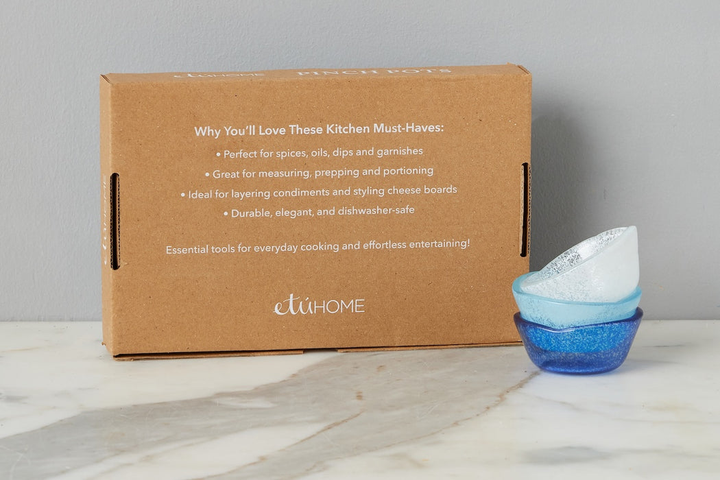 Glass Pinch Pots, Blue Tones, Boxed, Set of 6