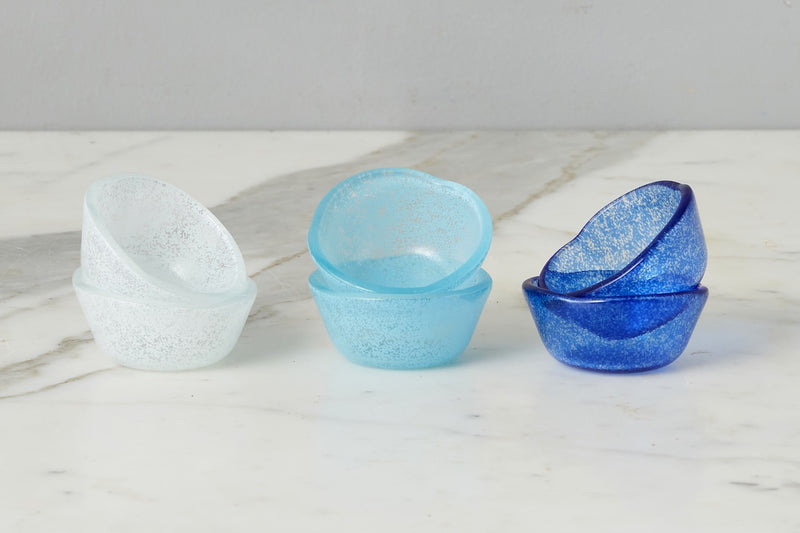 Glass Pinch Pots, Blue Tones, Boxed, Set of 6