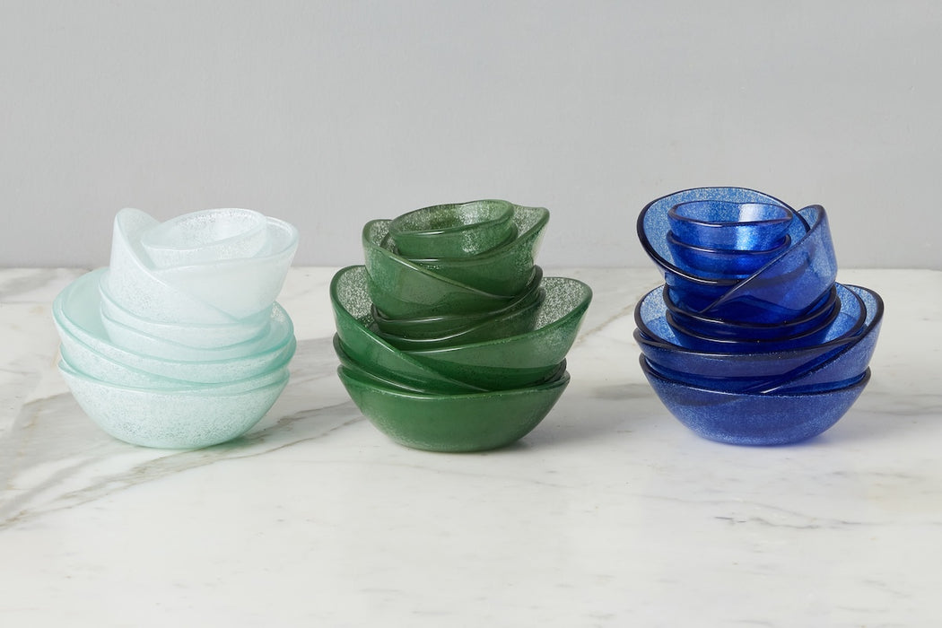 Glass Pinch Pots, Blue Tones, Boxed, Set of 6