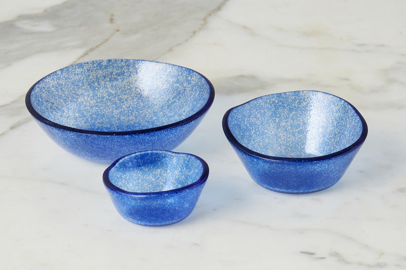 Glass Pinch Pots, Blue Tones, Boxed, Set of 6