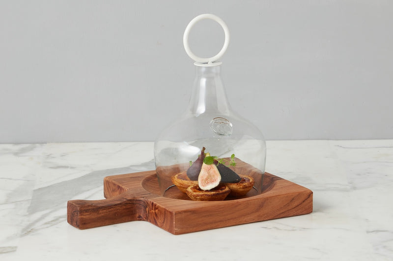 Glass Cloche Food Cover, White Ring Handle, Small
