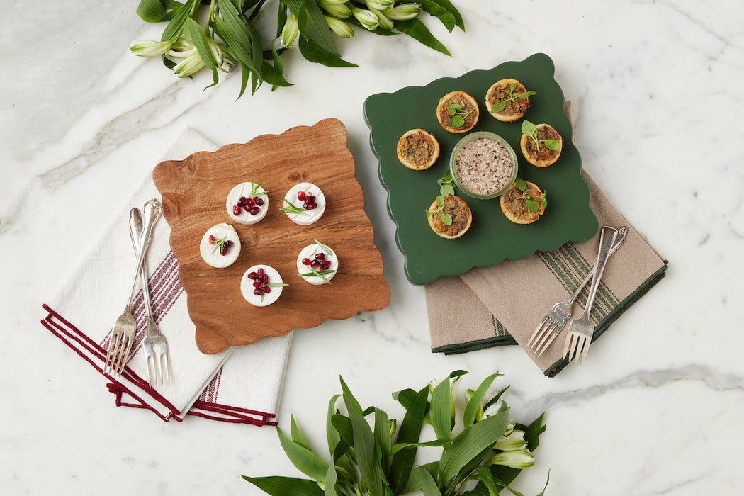 Square Scalloped Cheese Board with Spreader, Small, Natural