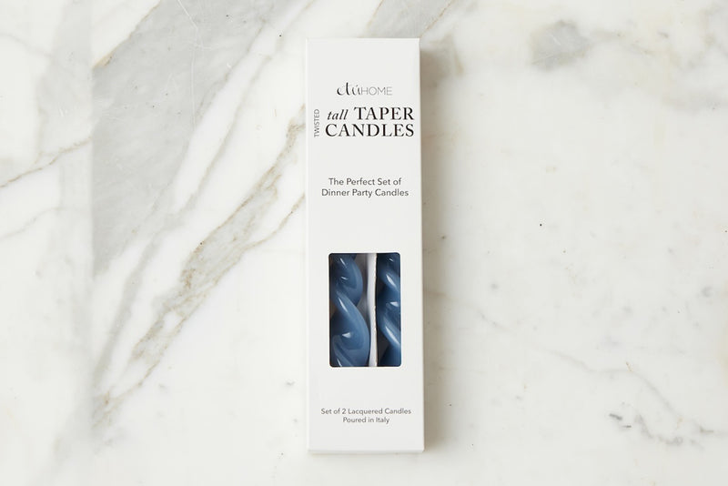 Lacquered Tall Twisted Taper Candles, Denim, Set of 2