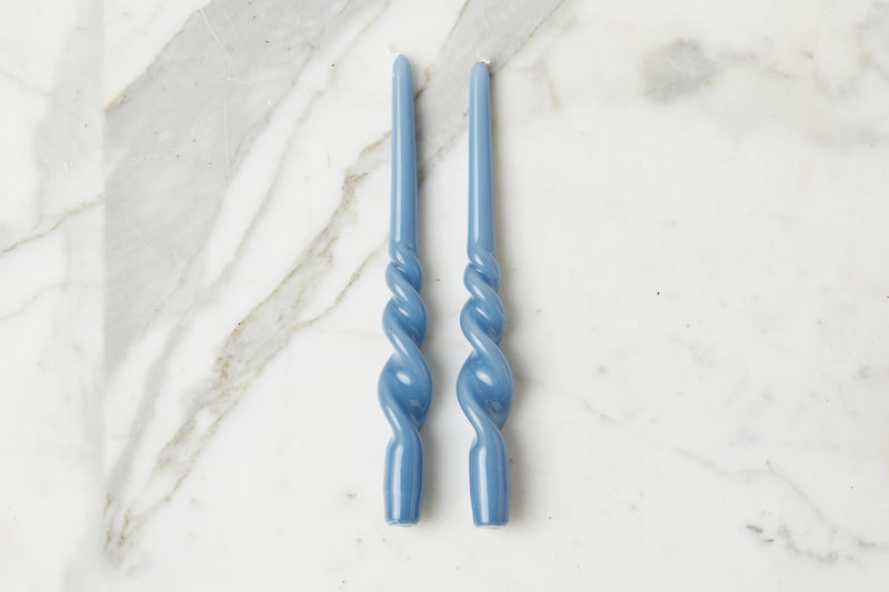 Lacquered Tall Twisted Taper Candles, Denim, Set of 2