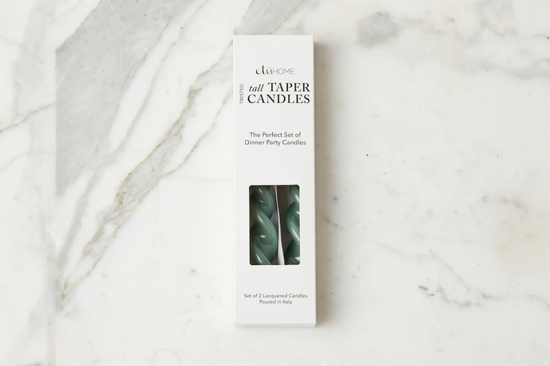 Lacquered Tall Twisted Taper Candles, Sage, Set of 2