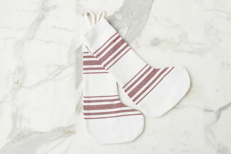 Holiday Stocking, Vintage Merlot Red Stripe, Set of 2