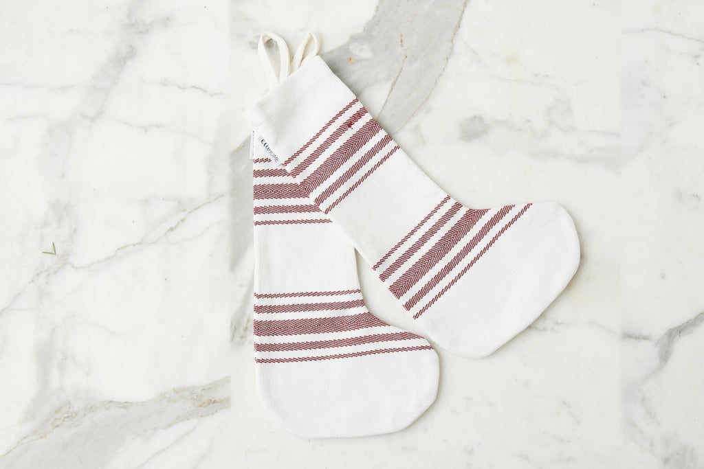 Holiday Stocking Vintage Merlot Stripe Set 2