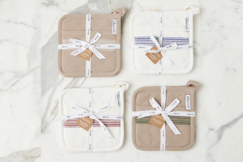 Pot Holder, Vintage Navy Blue Stripe, Set of 2