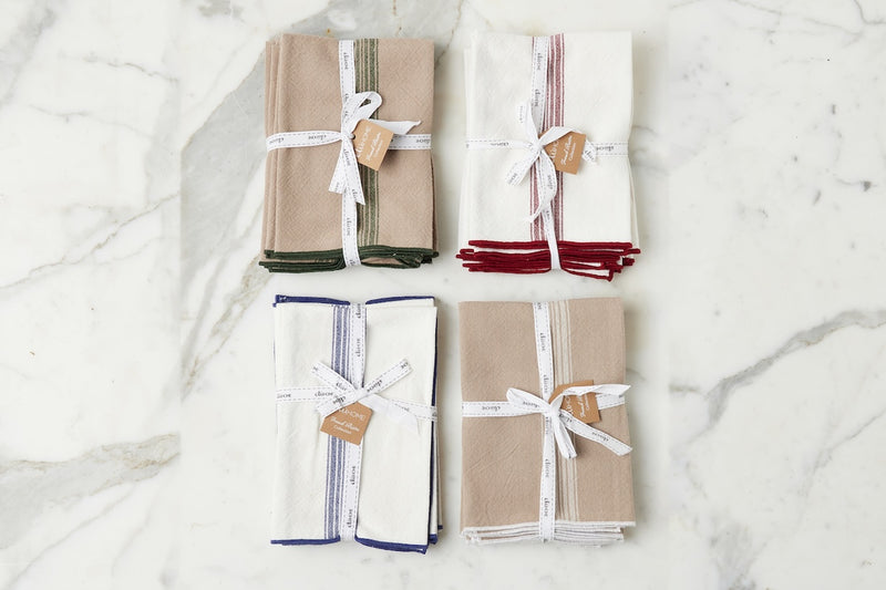 Dinner Napkins, Vintage Merlot Red Stripe, Set of 4