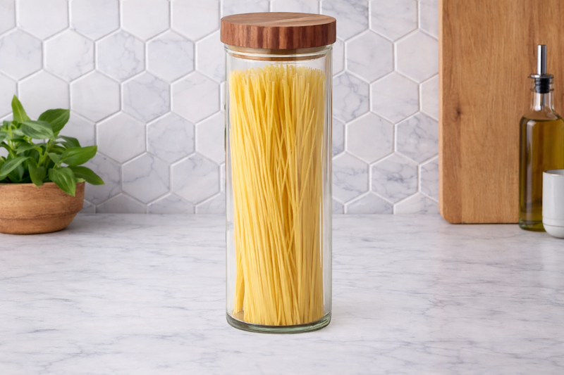 Glass Canister, Scalloped Wood Top