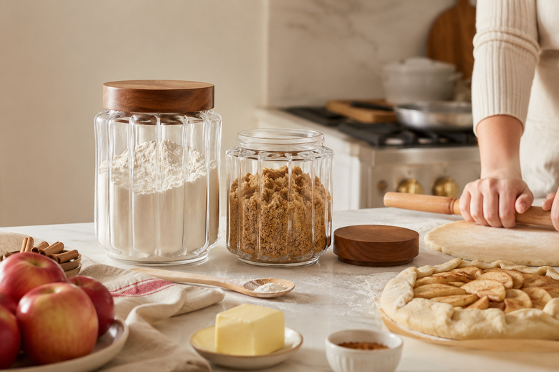 Fluted Glass Canister, Wood Lid, Small