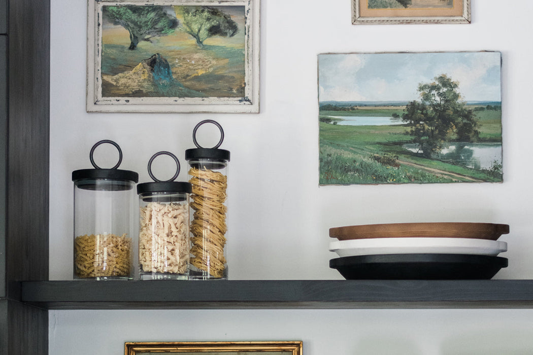 Glass Canister, Black Ring Handle, Set of 3