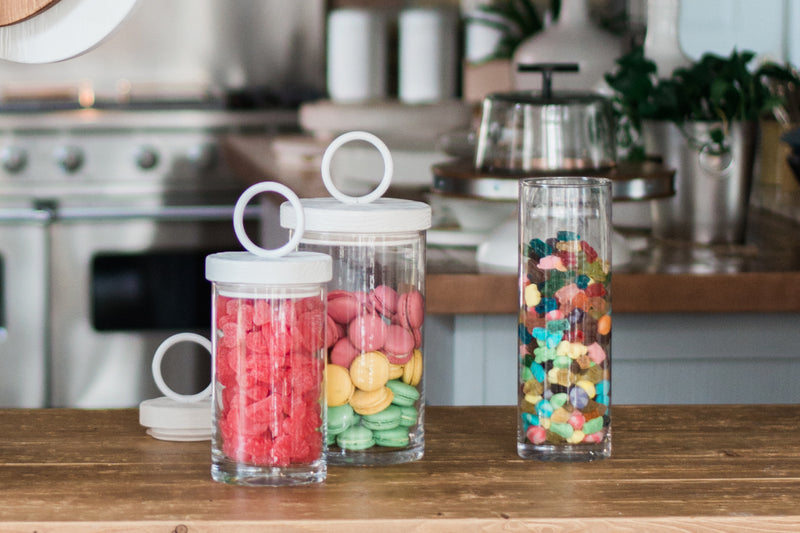 Glass Canister, White Ring Handle