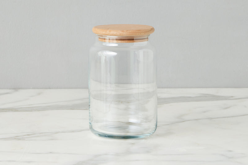 Glass Dry Goods Canister, Wood Lid, Large
