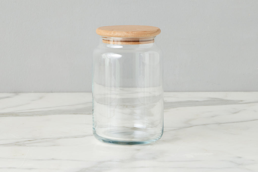 Glass Dry Goods Canister Wood Lid Large