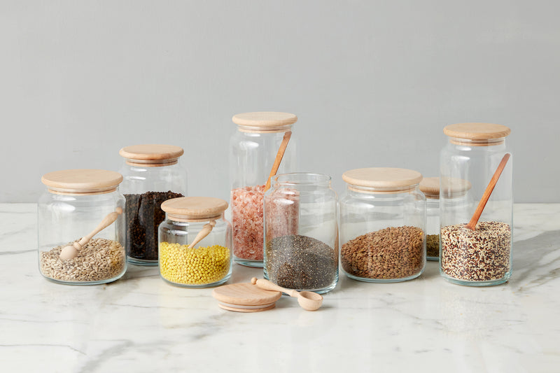 Glass Dry Goods Canister, Wood Lid, Large
