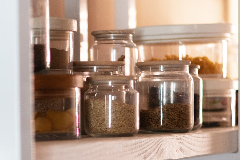 Glass Dry Goods Canister, Wood Lid, Large