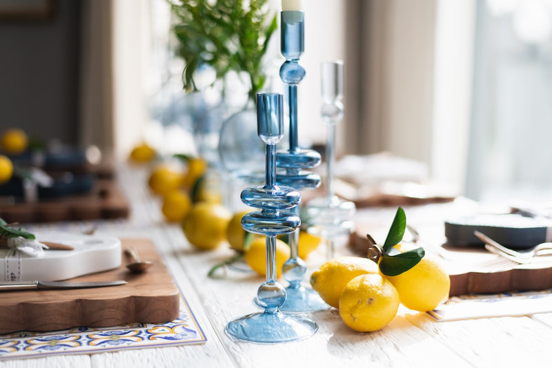 Sapphire Glass Candlestick Pair, Small