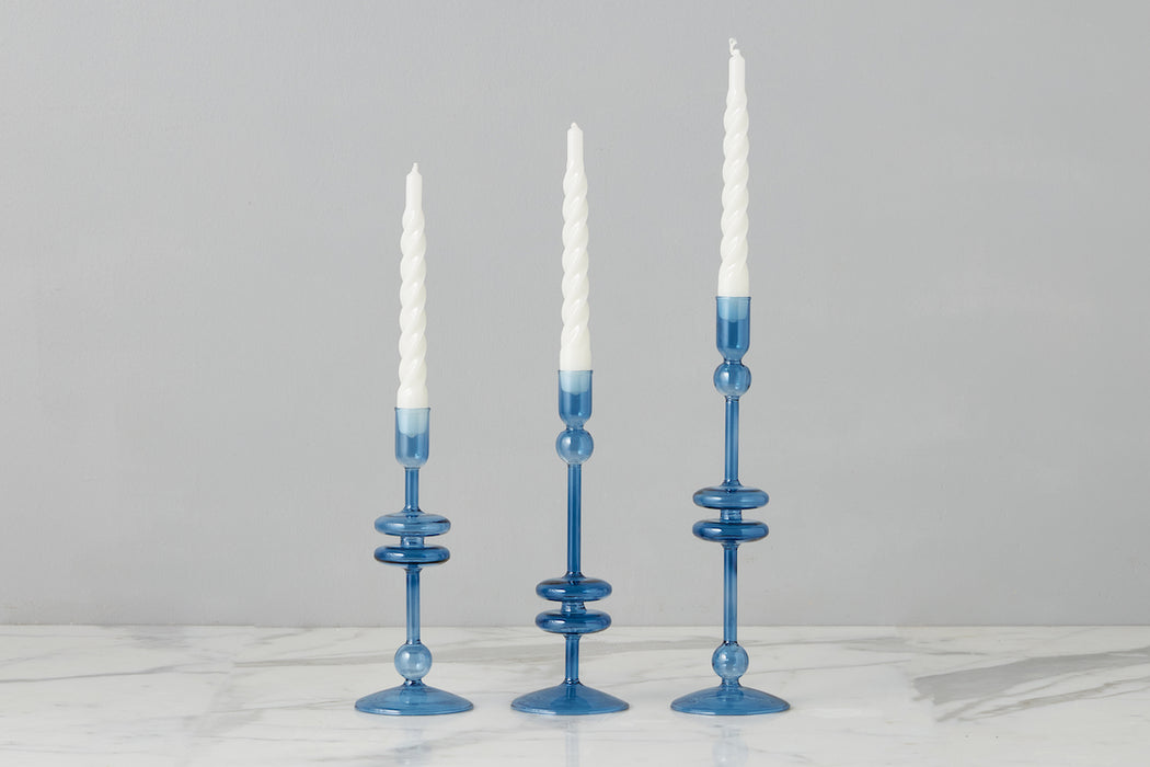 Sapphire Glass Candlestick Pair, Medium